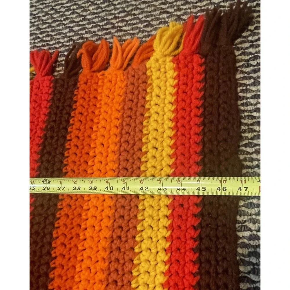 Handmade crochet 70s Afghan Blanket Orange Brown Yellow 47